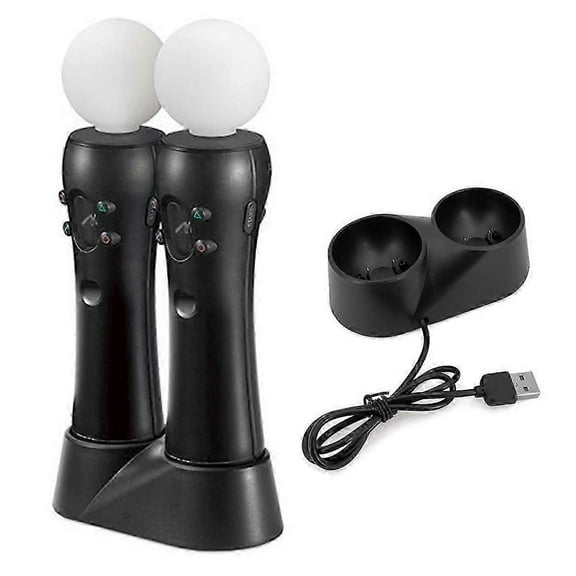 Enhanced Gaming Experience With Special Shape Designed Ps4 Vr Move Motion Controllers, Dual Controller Charger Ensures Ready-To-Go Adventure, Black