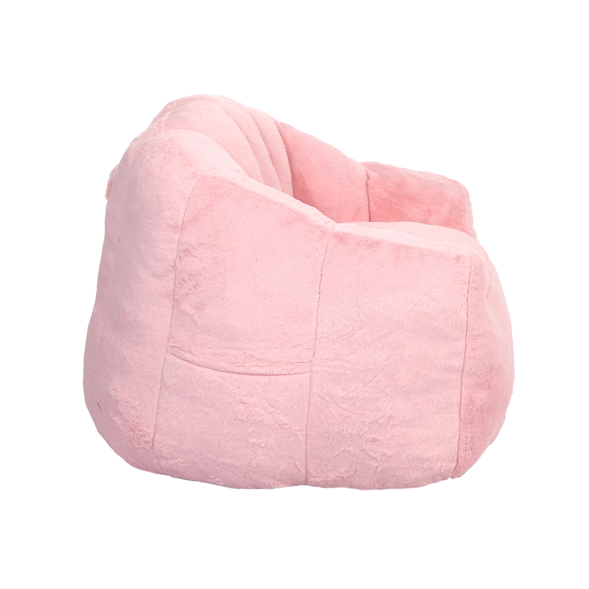 Bean Bag Chair with Armrests, Stuffed High-Density Foam, Lazy Sofa for Adults, Living Room, Bedroom, Reading, Pink Faux Fur