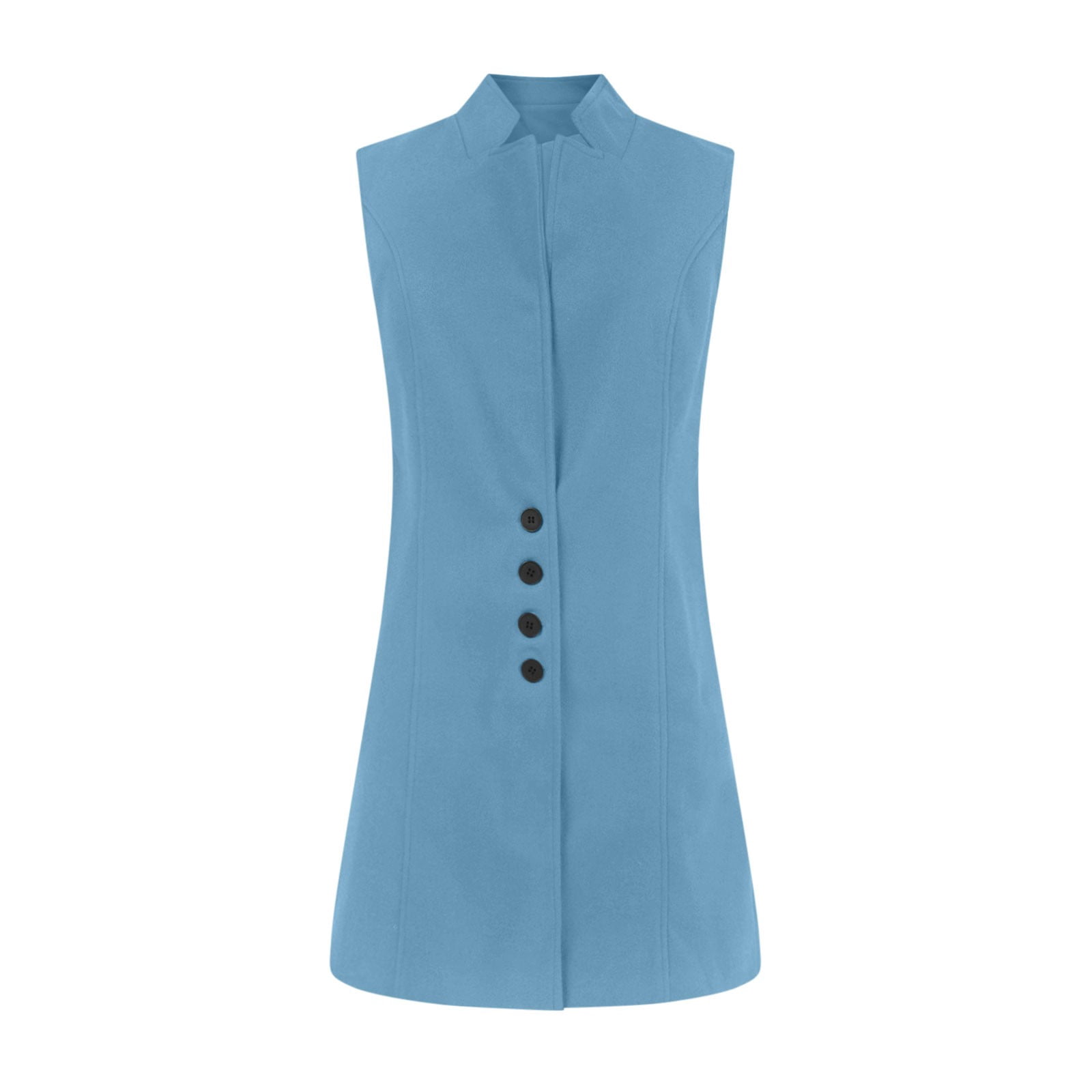 Long Waistcoat Women Fall Winter Sleeveless Vests Suit Elegant Cardigan Blazer Waistcoat with Pockets Warm Clothes for Lady Winter Blue S