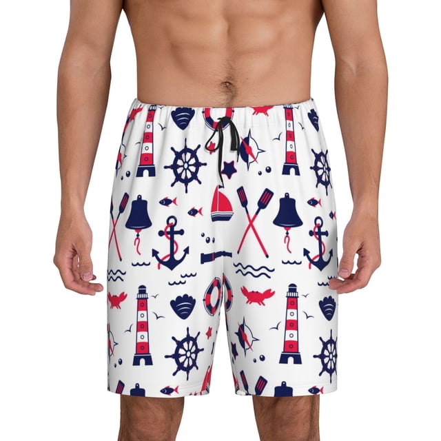 Balery Sailing Marine Travel Pantalones cortos de pijama de punto de algodón para hombre con cinturilla y bolsillos-XX-Large