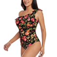 thumbnail image 3 of Yiaed Rose Flowers Print Women One Piece Swimsuits Tummy Control One Shoulder Bathing Suits Pattern Ruffle Swimwear-Medium, 3 of 8