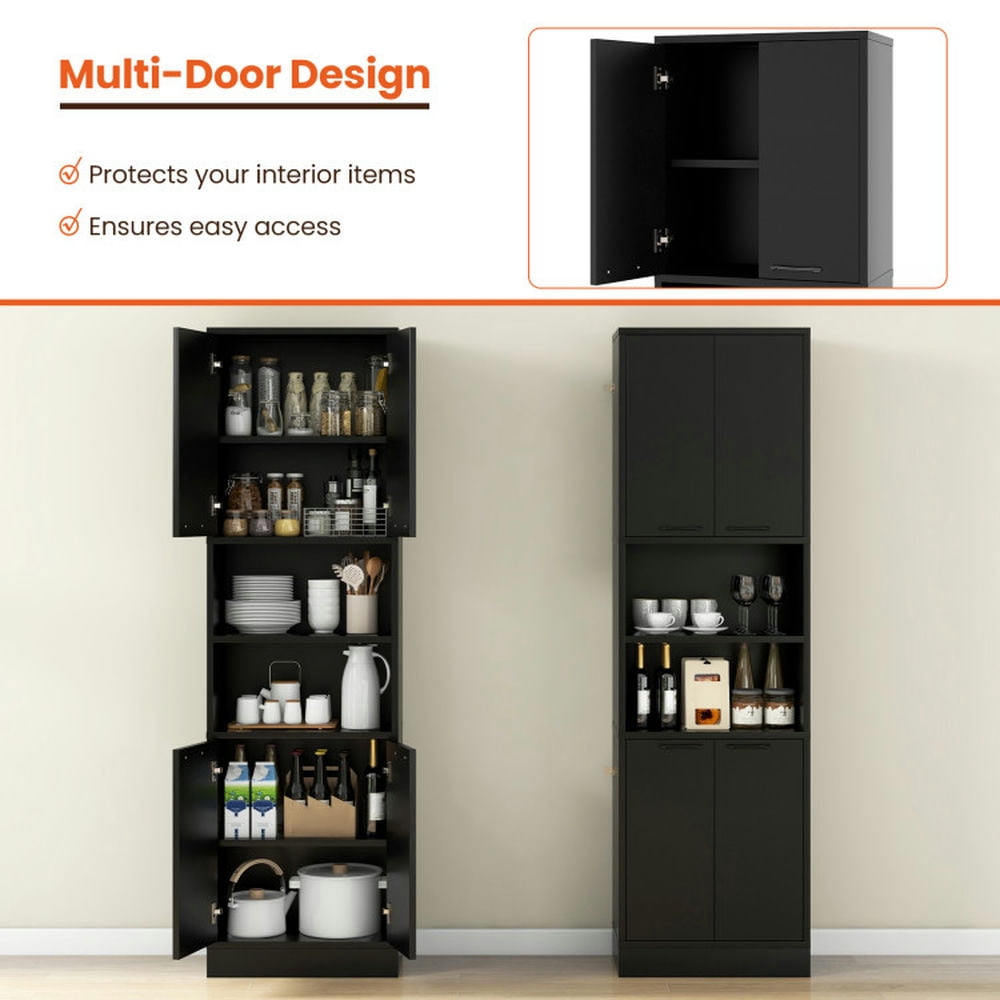 Finihen Kitchen Storage Cabinet, Buffet Sideboard, 75 Inch Kitchen Pantry Cabinet Tall Cupboard with Doors and Shelves, for Dining Room, Kitchen, Living Room, Black Finihen Kitchen Storage Cabinet, Buffet Sideboard, 75 Inch Kitchen Pantry Cabinet Tall Cupboard with Doors and Shelves, for Dining Room, Kitchen, Living Room, Black