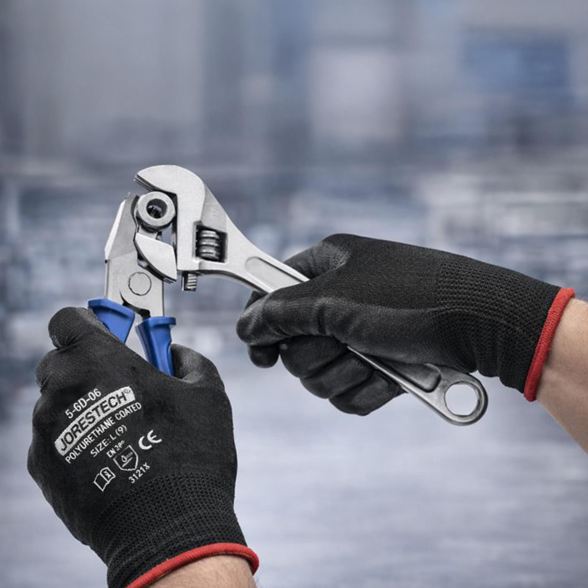 Jorestech PU Coated Work Gloves with Lightweight Polyester Liner, EN 388 3121X, 12-Pair Pack