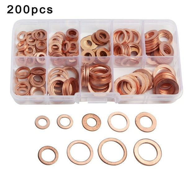 Sufanic 200pcs Oil Drain Plug Washer Copper Seal Ring Gasket Assortment