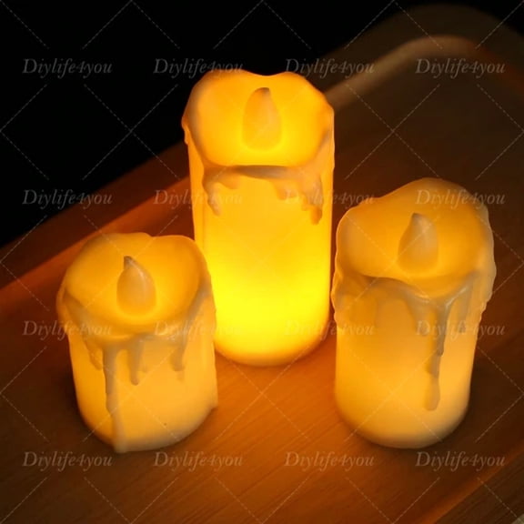 3Pcs Flameless Battery Operated Led Pillar Candles Tea Lights Wedding Xmas Decor