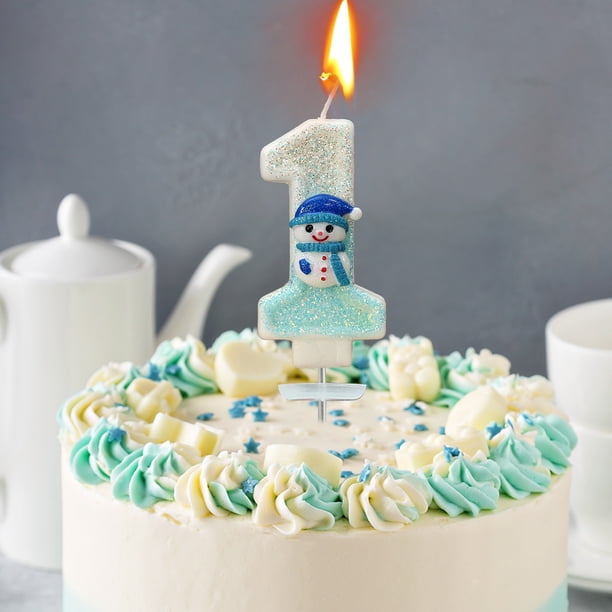 Fiudx Ofertas relámpago Etiqueta para pastel con forma de copo de nieve, vela con número de muñeco de nieve, decoración de cumpleaños para niños, pastel de cumpleaños temático, cupcakes, suministros