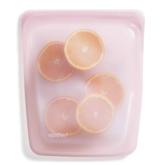 Stasher Premium Silicone Reusable Food Storage Container, Holds 64oz, Pinch Loc Seal, BPA Free, Dishwasher Safe/Leak Free, Pink, 1 Bag