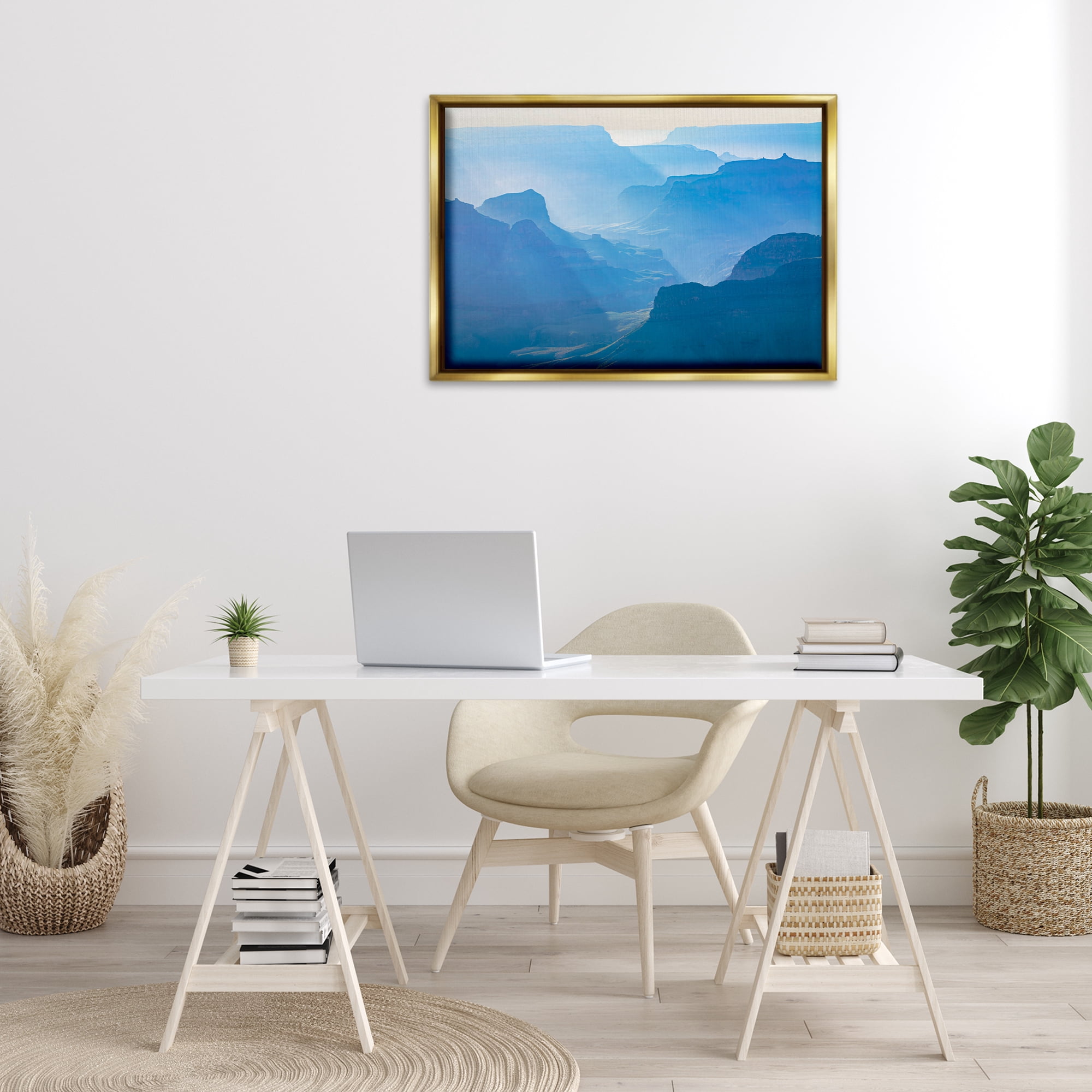 Stupell Industries Blue Sunlit Peaks Landscape & Nature Photography Gold Floater Framed Canvas Art Print Wall Art, 31 x 21