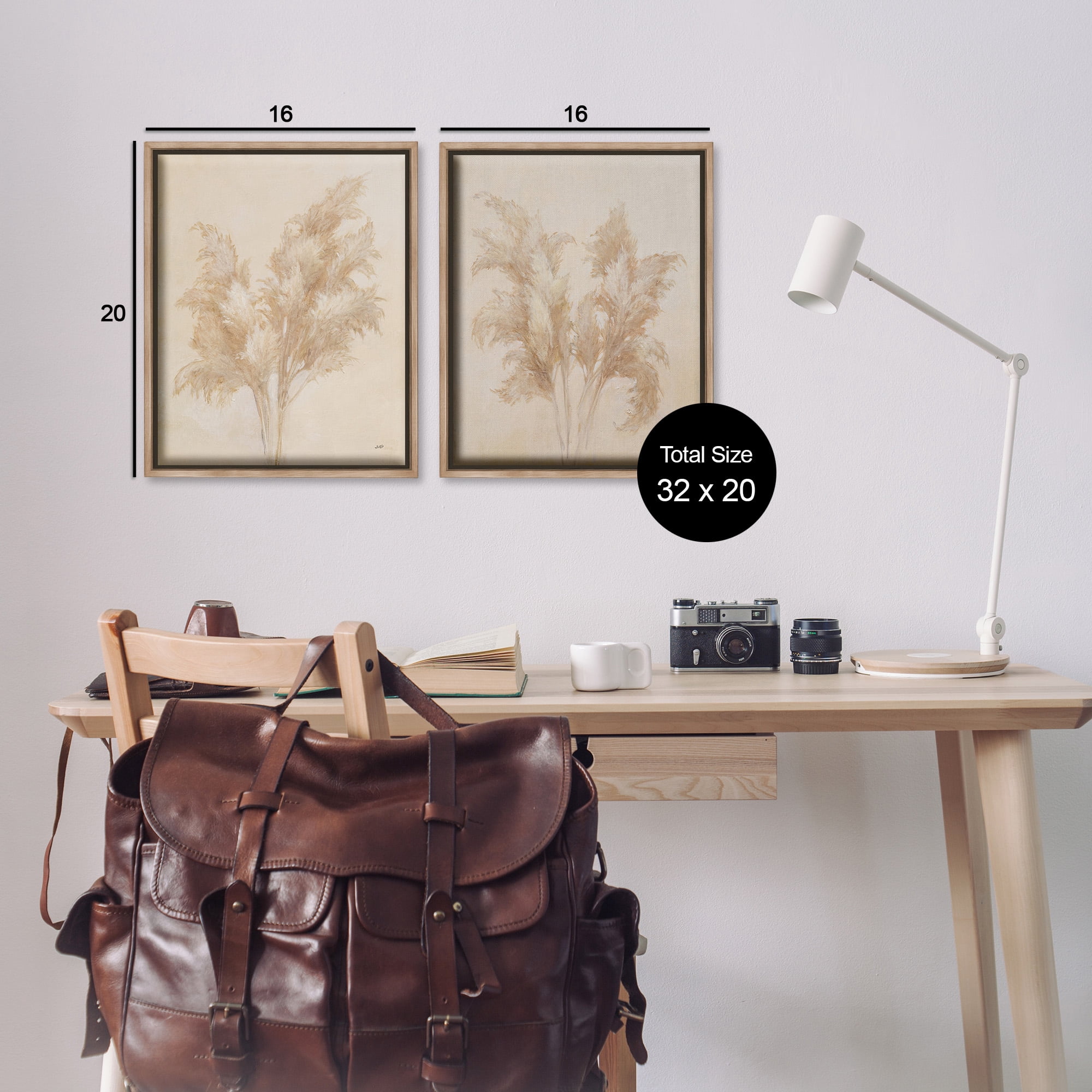 Stupell Industries Rural Reeds Studies Botanical & Floral Drawing Brown Floater Framed Canvas Art Print Wall Art, 17 x 21, Set of 2