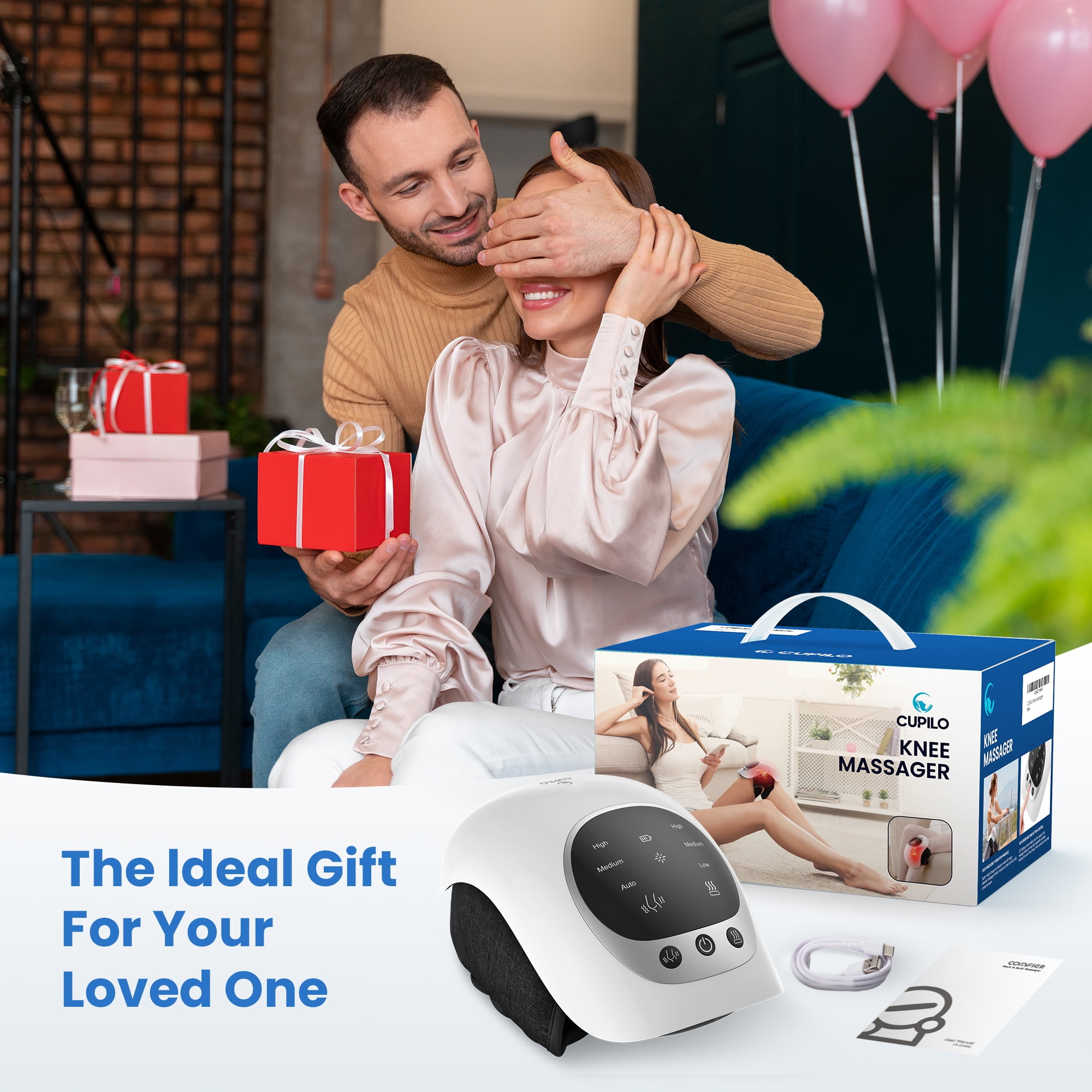 Cupilo Cordless Knee Massager, Knee Massage with 3 Heating, 3 Vibration Modes, for Joint Discomfort, Gifts for Grandma Grandpa Men Women