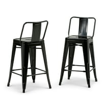 Simpli Home Rayne Industrial Metal 24 inch Counter Height Stool (Set of 2) in Black