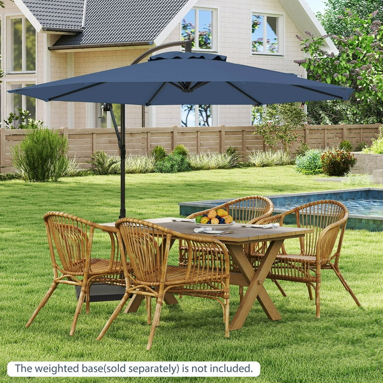 10 hanging umbrella patio sun shade offset Costway 10' Outdoor Hanging Umbrella, Patio Sun Shade with Cross Base, Blue