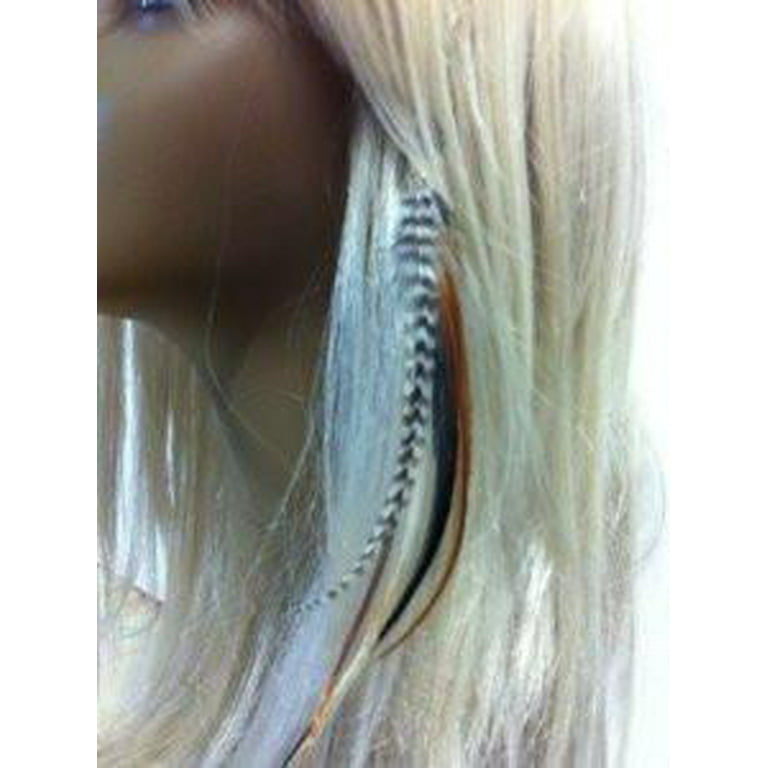 Sexy Sparkles Rooster Feathers Clip-on Black Brown with Beige Feathers for  Hair Extension - 5 Feathers, 4-6 