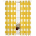 thumbnail image 2 of Sheer Curtains 108 Inches Long, Yellow Plaid Light Filtering Window Curtains for Living Room, Watercolor Grid Checker Gingham Farmhouse Rod Pocket Voile Sheer Curtain Drapes, 52"W x 108"L, 2 Panels, 2 of 8