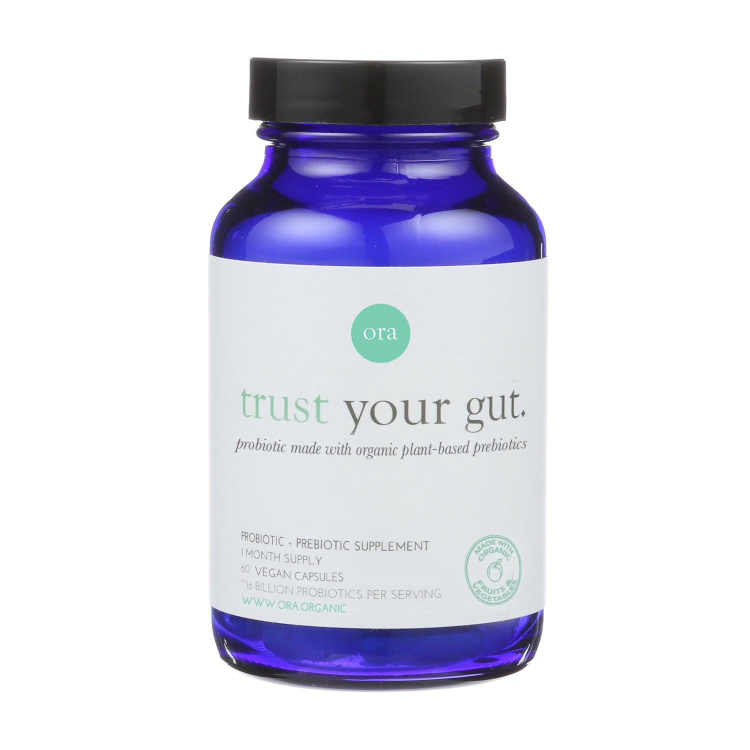 Ora Organic Trust Your Gut Probiotic with Prebiotics Vegan Capsules, 60