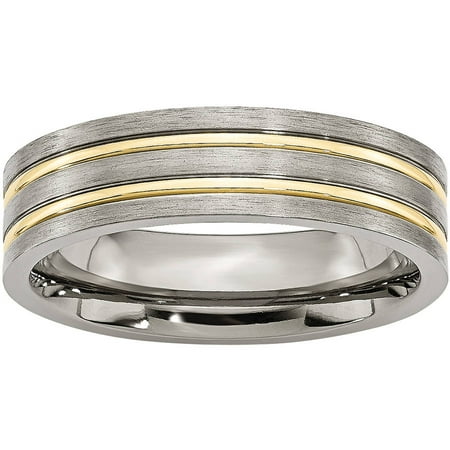 Primal Steel Titanium Grooved Yellow IP-plated 6mm Brushed & Polished Band