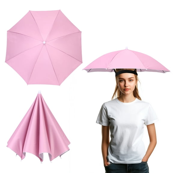 Uxcell Umbrella Hat Fishing Hat with Elastic Band 26" Pink
