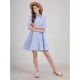 thumbnail image 6 of Womens Striped Button Down Midi Shirt Dress Casual Loose Cuffed Long Sleeve Mid Long Dresses Blue XL, 6 of 9