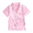 thumbnail image 5 of Little Children PJ Sets Girls Boys Pajamas Set Satin Silk Short Sleeves Sleepwear 2PCS Button Down Classic Loungewear Shorts Homewears Loungewear For Child, 5 of 9