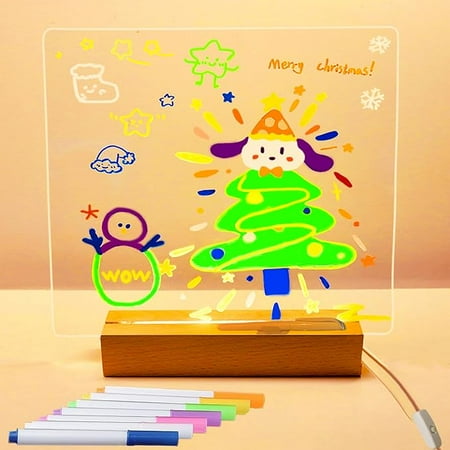 Acrylic Led Illuminated Dry Erase Board, Suitable for use Glowing Memo Led Message Board, Glass Luminescent Board, Whiteboard. Dimensions, 8" X 8" with 8 Pens for Office School Home.