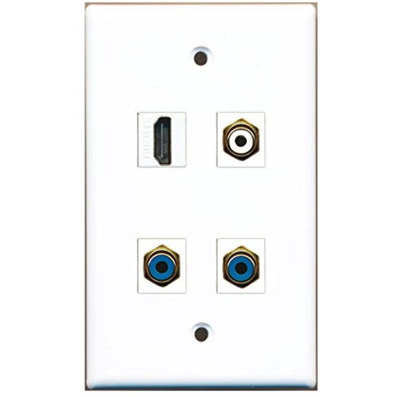 RiteAV - 1 Port HDMI 1 Port RCA White 2 Port RCA Blue Wall Plate