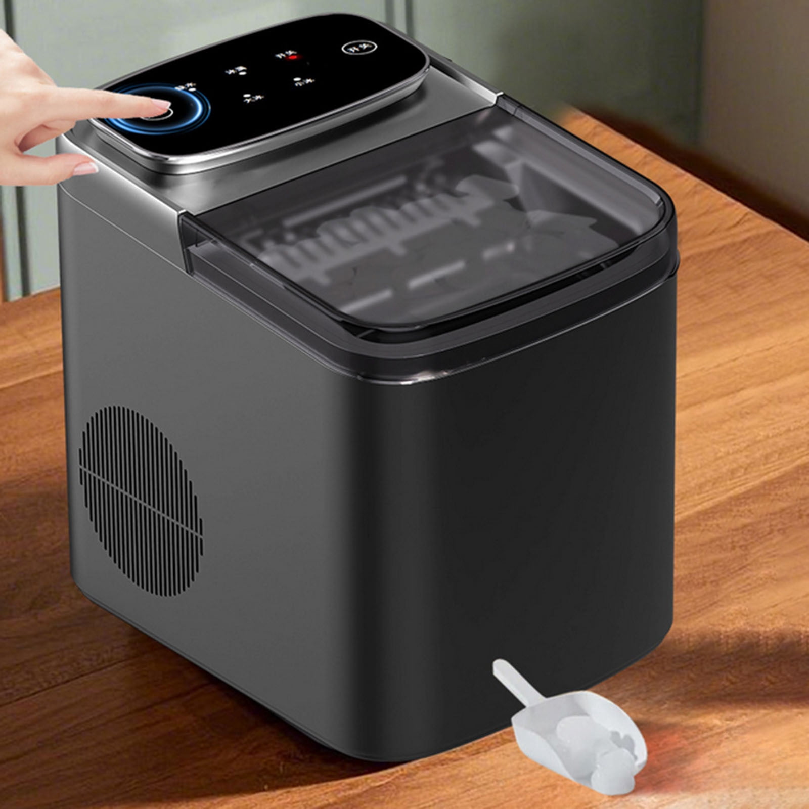 LANBB Countertop Ice Maker, Self-Cleaning Portable Ice Make Machine with Handle and Ice Scoop, Ice Cubes, 9Pcs/6Min 26Lbs/24H for Home/Office/Bar/Party (Black)