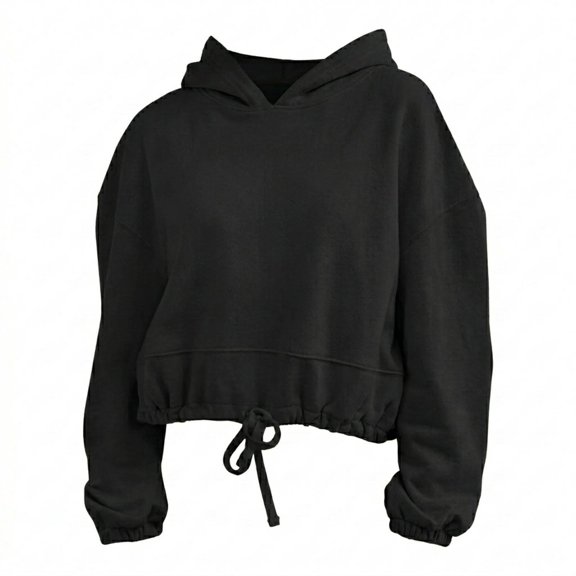 SOFTCCLO Womens Hoodies Long Sleeve Solid Adjustable Drawstring Sweatshirt Casual Sport Pullover Daily Wear Black L