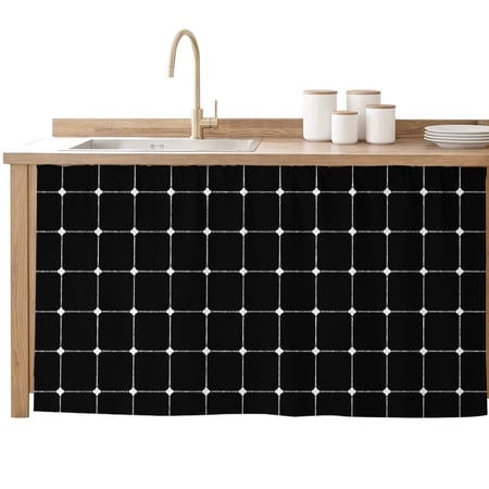 Cabinet Curtain White Dots Grid Lines Kitchen Shelf Curtain Desk Under Sink Curtain Skirt Privacy Drape Cover Intersect Points Black Plaid Cabinet Curtains for Kitchen Laundry Room 32x55 Inch