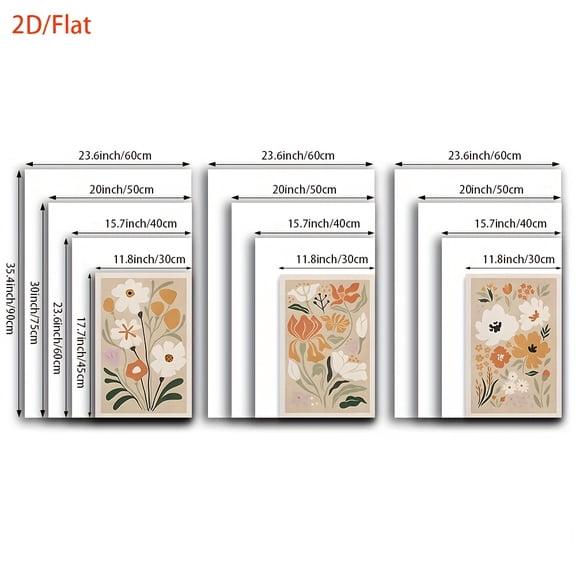 2D Flat 3pcs/Set, 2D/Flat, Canvas Printings--Frameless, Floral Art Print for Home, Posters And Printed Materials, Living Rooms, Offices, Home Decor, Cafes, Halloween Gifts, Birthday Gifts, Bars, Hol