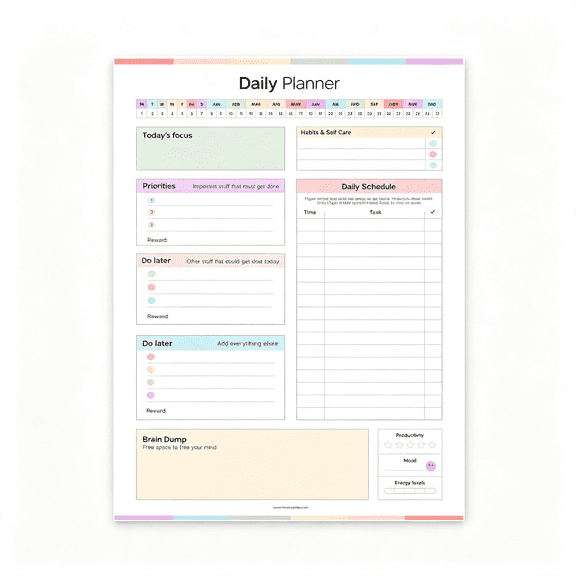 CCOCC Adhd Daily Planner Notepad for Neurodivergent Adults - Productivity Daily Planner Desk Pad & Task Management to Stay Organized and Focused Note Pad (Rainbow, A4 Portrait)