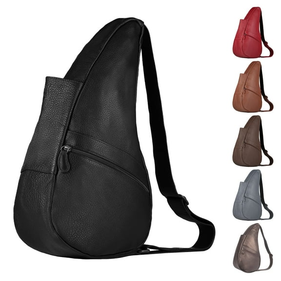 AmeriBag 15" Leather Crossbody Sling Healthy Back Bag (Black)