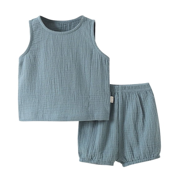 IROINNID T-Shirt Tops Short Pants 2Pcs Toddler Baby Solid Color Outfits Sleeveless Summer Cotton Clothes Set for Boys and Grils 8Monthsonths