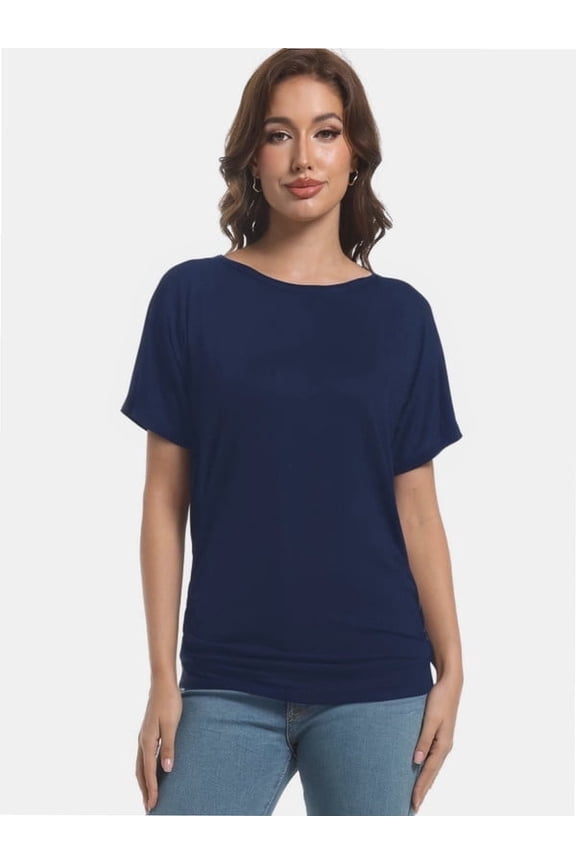 Womens Casual T Shirts Dolman Short Sleeve Shirts Boat Neck Ruched Tops Summer Lightweight Clothes