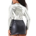 thumbnail image 3 of INSPIRE CHIC Women's Cropped Jackets Stand Collar Metallic Zipper Long Sleeve Party Jacket XS Silver, 3 of 6
