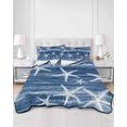 thumbnail image 2 of Quilts Full Size Bedding Set, Navy Blue Coastal Lightweight Quilted Comforter, Summer Ocean Waves Ombre Sea Starfish Soft Reversible Bedspread Coverlet with Pillow Covers for All Season, 78" x 90", 2 of 7