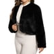 thumbnail image 4 of Abrigo de piel sintética para mujer curvy glam de talla grande, chaqueta de frente abierto, manga larga, abrigo de invierno cálido y peludo, 1X negro, 4 of 6