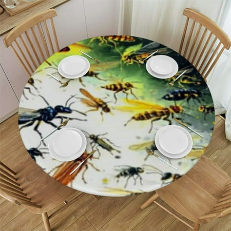 

SHERONV Fireflies Insects Round Tablecloth Stain Resistant & Washable for Indoor Outdoor Dining Kitchen Wedding Parties - 100% Polyester Table Cloth 42 -46