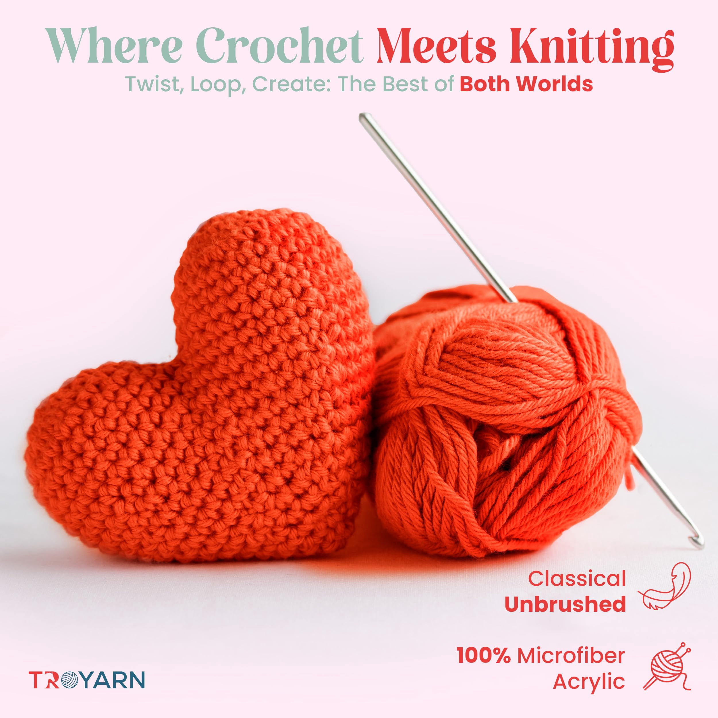 TROYARN Summer (4- Skeins Pack) Silk Effect Hand Knitting Yarn Crochet Art Lace Craft 100% Microfiber Acrylic 4x100 gr (4x383 yds) (105037 - Orange)