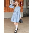 thumbnail image 6 of Arshiner Girls Dresses Puff Long Sleeve Fall Winter Formal Party Belted Dress with Pockets, 6 of 6