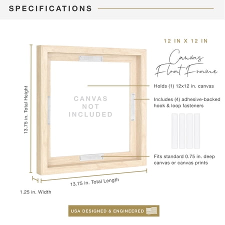 MCS Canvas Float Frames 16x20 Frame, Black Frame for Finished Canvases, Vertical & Horizontal Wall Hanging Large Frame with Adhesive for Canvas Paintings (1-Pack)