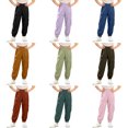 thumbnail image 3 of Dpytoraw Kids Cargo Pants Solid Color Elastic Waist Jogger Trousers with Pockets Green Size 3-4 Years, 3 of 7