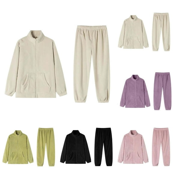 YHAJDS Winter Casual Pajama Suits For Women,Sleepwear For Women Pajama Set Women's Pajama Sets Home Wear Fleece Turtle Neck Long Sleeve Pants Solid Color