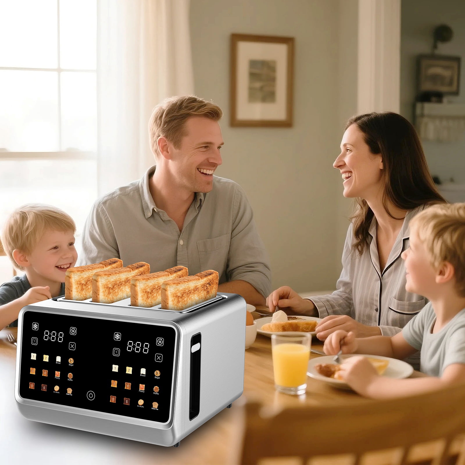 Toaster 4 Slice, Digital Smart Toaster With TouchScreen, Dual Control Panel, Single Slot Toasting, Timer, Reheat & Defrost For Bagels, Bread, Waffles, Stainless Steel Kitchen Essentials
