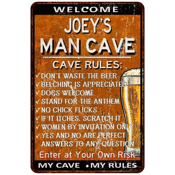 JOEY'S Man Cave Rules Rusty Sign Garage Decor 8 x 12 Matte Finish Metal 108120051072