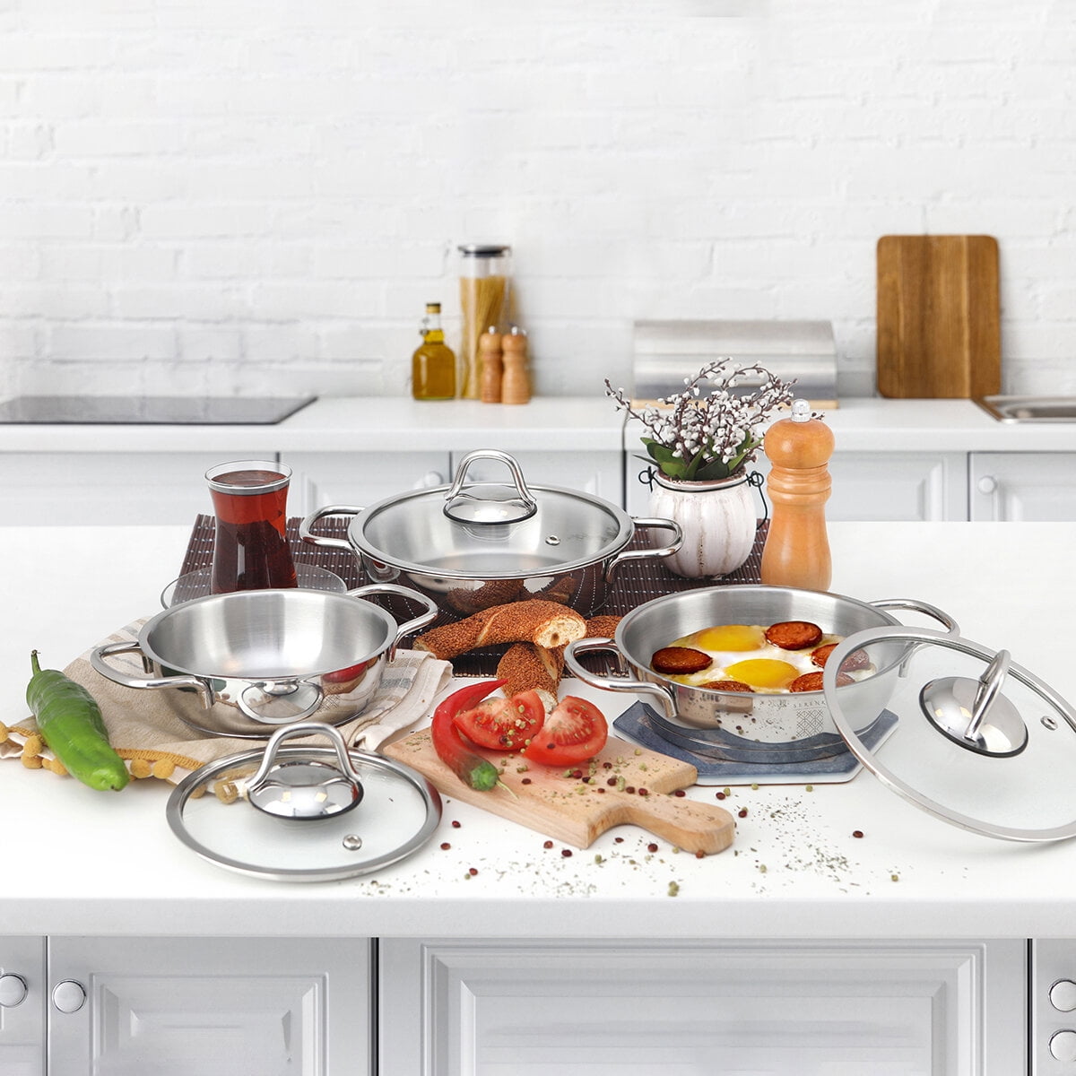 Serenk 6 Pieces Egg Pan Set, Stainless Steel 5", 6" and 7" Skillet Frying Pan