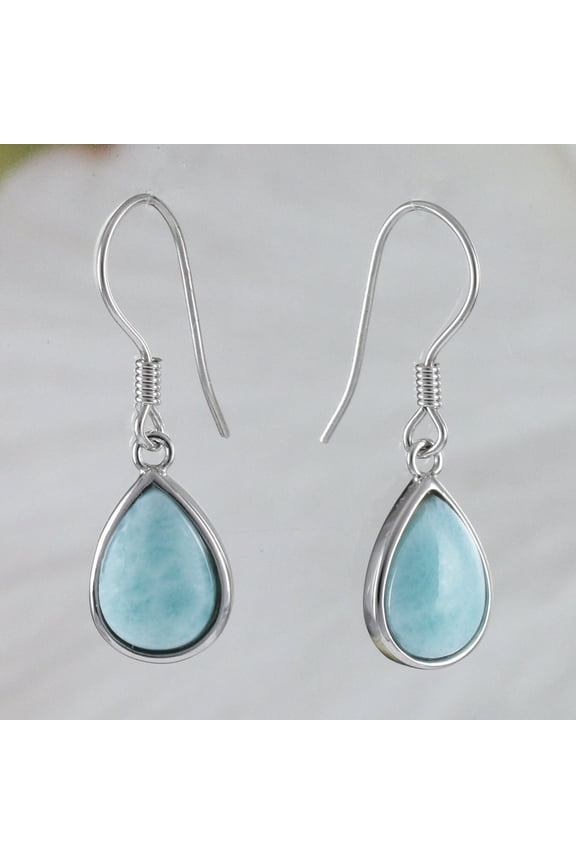 Beautiful Hawaiian Genuine Larimar Rain Drop Earring, Sterling Silver Larimar Rain Drop Dangle Earring, E8483 Birthday Valentine Mom Gift