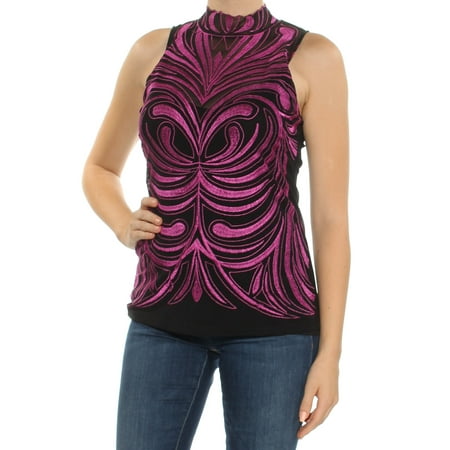 INC Womens Black Embroidered Sleeveless Illusion Neckline Top  Size: