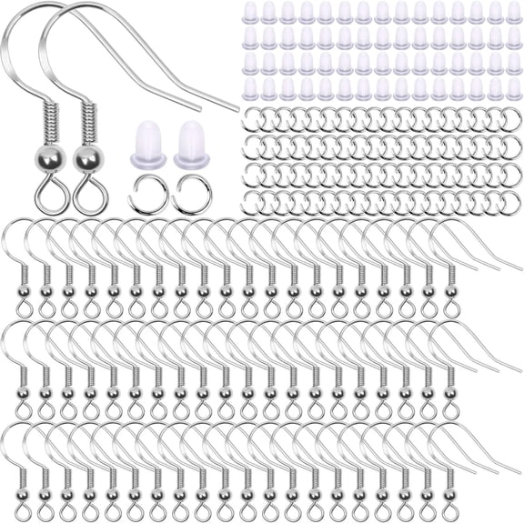 600Pcs Earring Making Kit with Hypoallergenic Hooks, Jump Rings, & Rubber Backs (Silver)