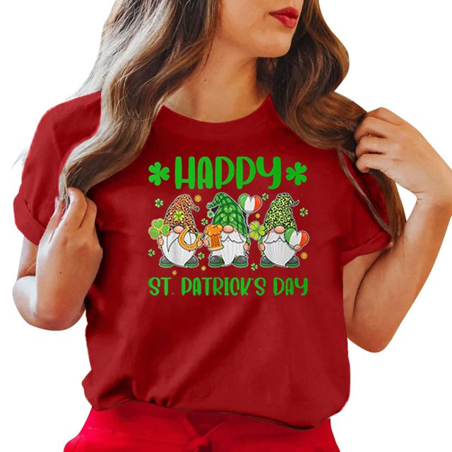 LSLJS Col Rond Saint Patrick's Imprimé à Quatre Feuilles Manches Courtes Décontracté Ample Haut Manches Courtes Col Rond/chemise, Cadeaux pour Femmes