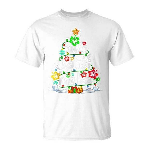 SR Mele Kalikimaka Tropical Christmas Hawaiian Santa Xmas Tree T-Shirt
